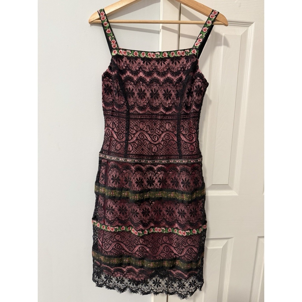 Nanette Lepore Lace Slip Dress Sz 4 Fairy Grunge Y2K Pink  Floral Rose Vintage